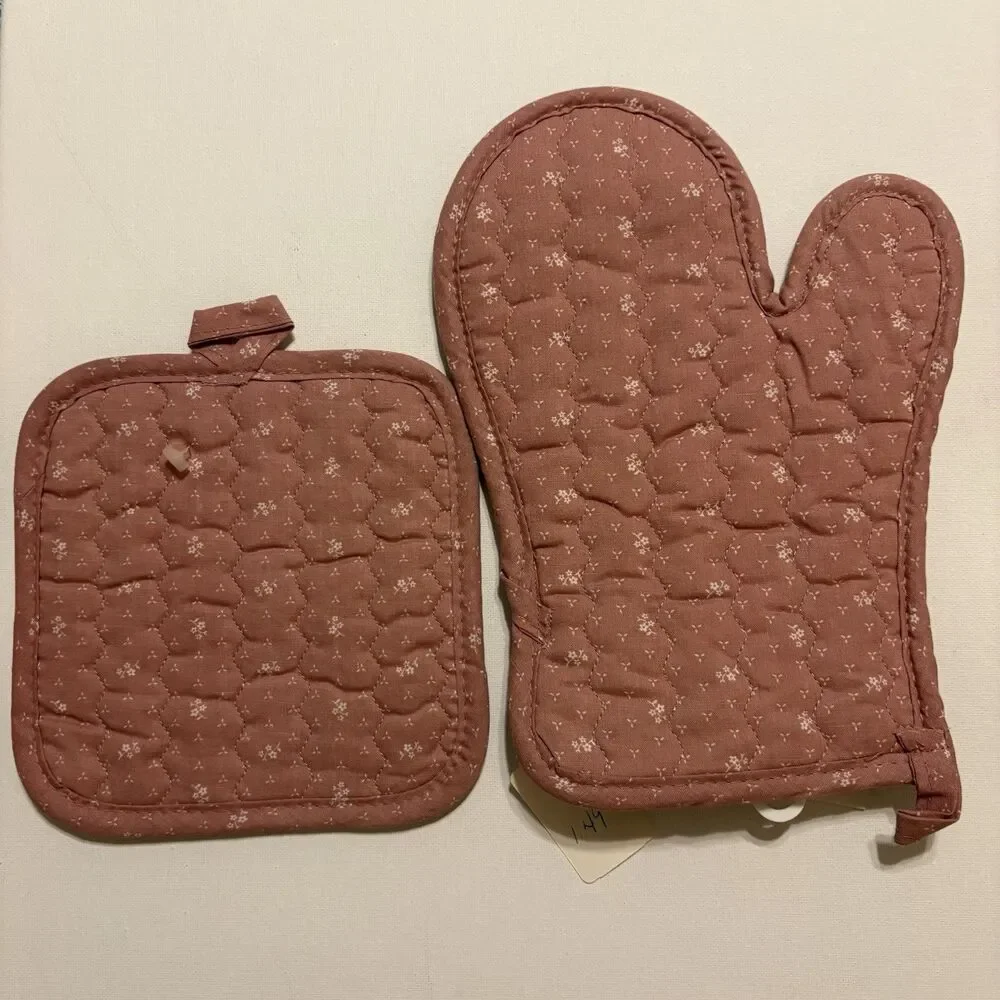 Pot Holder Mitt NOS Fortunoff Cottagecore Country Retro Pink Quilted Hearts 80s